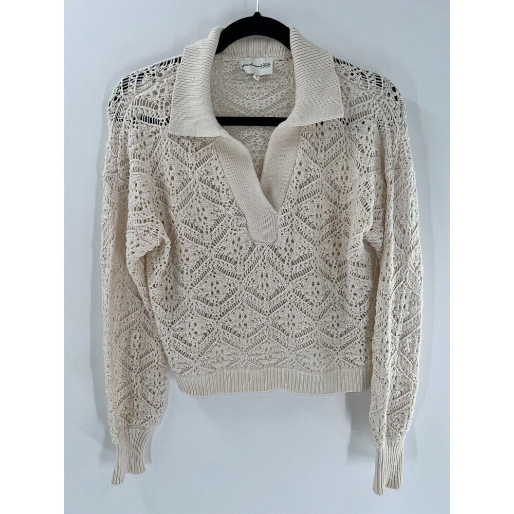 Women's Freshman 1996 Crochet Long Sleeve Cropped Sweater Size S